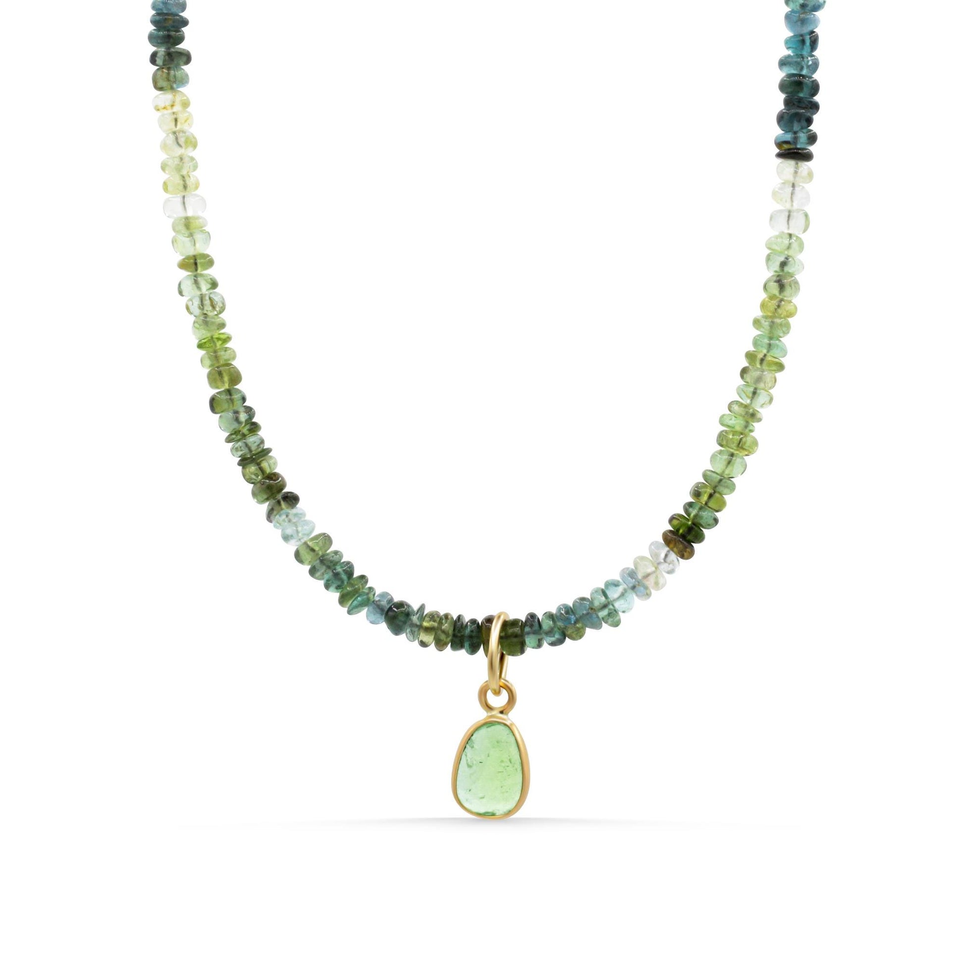 Green Oasis Ombré Tourmaline Necklace | Ombré Tourmaline Gemstone Necklace, Removable Green Tourmaline Pendant, Adjustable Gold Necklace