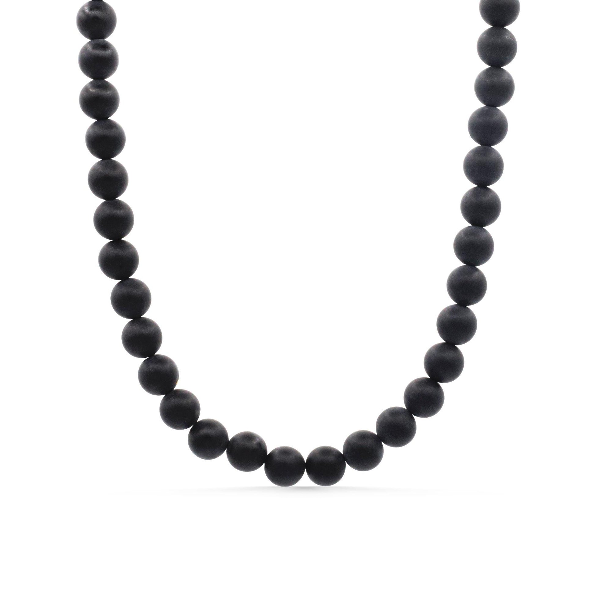 Matte Black Onyx Necklace, 6mm Natural Black Onyx Beaded Necklace, Sterling Silver Adjustable Gemstone Necklace, Handmade Jewelry