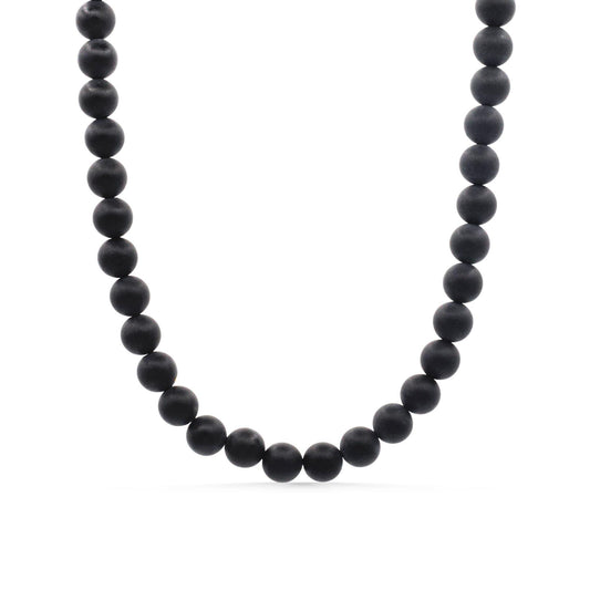 Matte Black Onyx Necklace, 6mm Natural Black Onyx Beaded Necklace, Sterling Silver Adjustable Gemstone Necklace, Handmade Jewelry