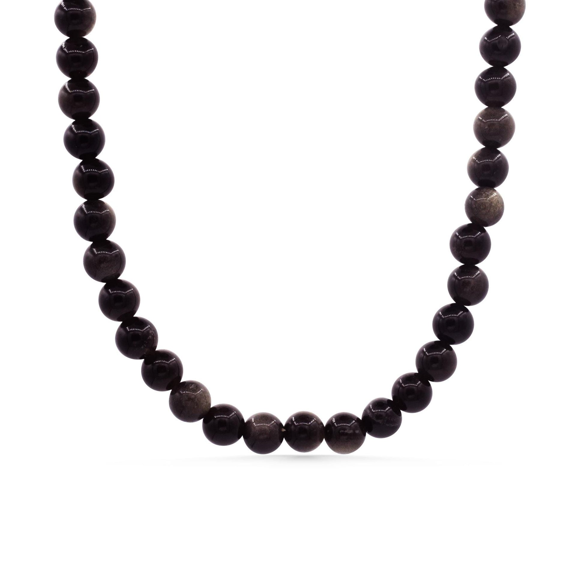 Golden Obsidian Necklace, 6mm Natural Obsidian Beaded Necklace, Sterling Silver Adjustable Gemstone Necklace, Handmade in Canada