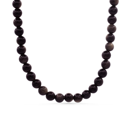 Golden Obsidian Necklace, 6mm Natural Obsidian Beaded Necklace, Sterling Silver Adjustable Gemstone Necklace, Handmade in Canada