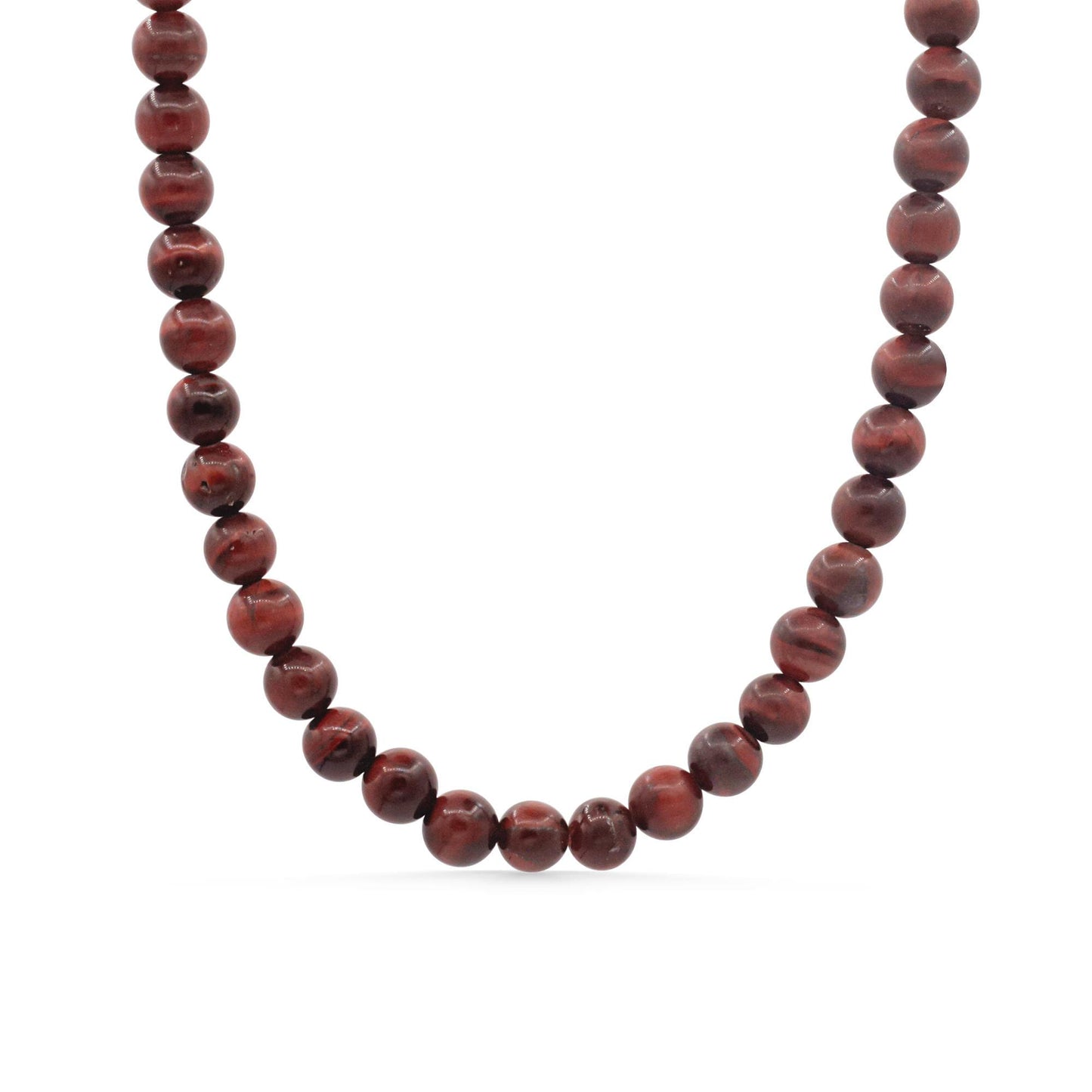 Matte Red Tigers Eye Necklace, 6mm Natural Gemstone Beaded Necklace, Sterling Silver Adjustable Necklace, Handmade in Canada