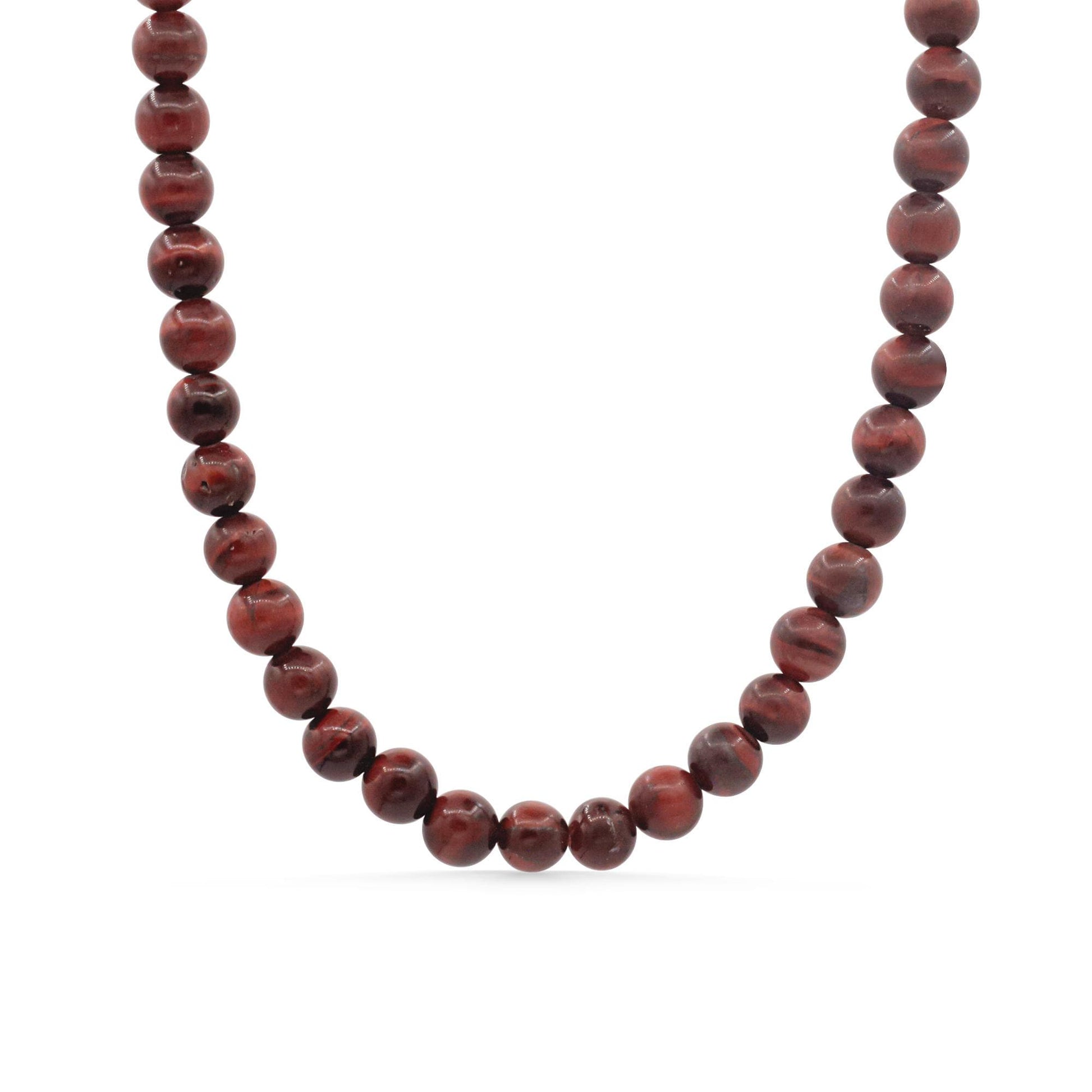 Matte Red Tigers Eye Necklace, 6mm Natural Gemstone Beaded Necklace, Sterling Silver Adjustable Necklace, Handmade in Canada