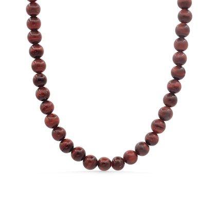 Matte Red Tigers Eye Necklace, 6mm Natural Gemstone Beaded Necklace, Sterling Silver Adjustable Necklace, Handmade in Canada