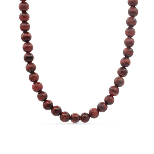 Matte Red Tigers Eye Necklace, 6mm Natural Gemstone Beaded Necklace, Sterling Silver Adjustable Necklace, Handmade in Canada