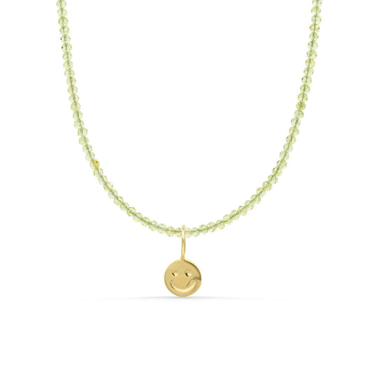 Peridot Smiley Necklace | Dainty August Birthstone Necklace, Natural Peridot Gemstone Necklace, Smiley Face Pendant, Gift for Her