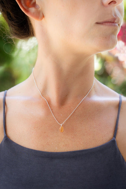 Mexican Fire Opal Necklace, Genuine Fire Opal Pendant, Sterling Silver Necklace, Orange Opal Gemstone, Dainty Necklace, Gift for Her