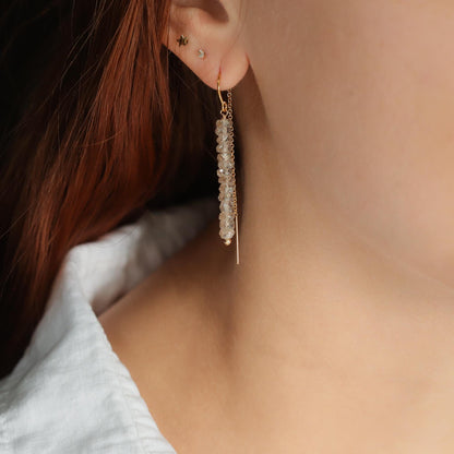 Solid 14K Gold Zircon Threader Earrings, Natural Zircon Earrings, Gemstone Dangle Earrings, Diamond Alternative, Gift for Her