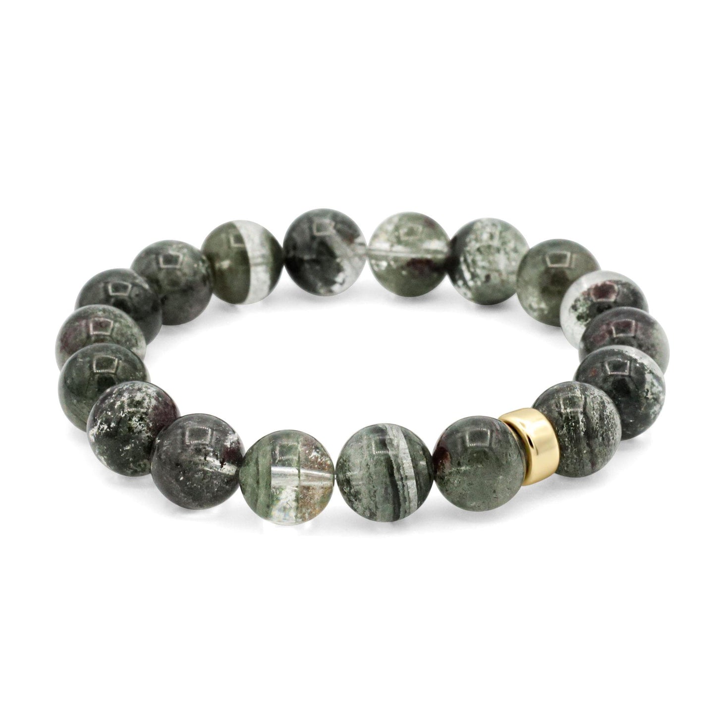 Green Phantom Quartz Bracelet 10mm, Natural Green Quartz Stretch Bracelet, Sterling Silver or Solid 14K Gold, Gemstone Jewelry