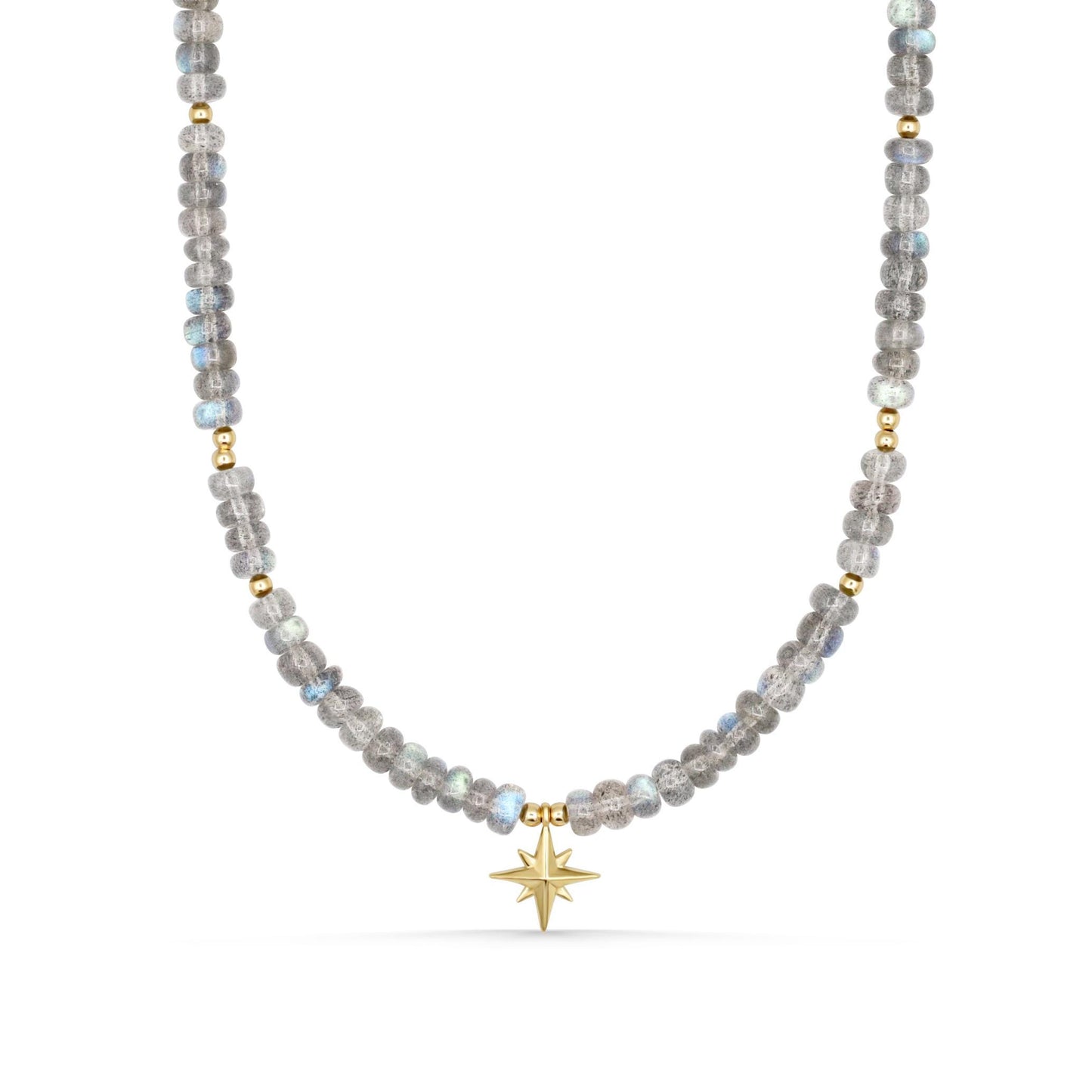 True North Labradorite Necklace, Solid 14K Gold North Star Necklace, Labradorite Gemstone Necklace, One of a Kind Jewelry, Celestial