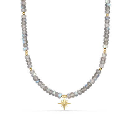 True North Labradorite Necklace, Solid 14K Gold North Star Necklace, Labradorite Gemstone Necklace, One of a Kind Jewelry, Celestial