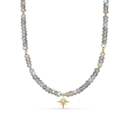 True North Labradorite Necklace, Solid 14K Gold North Star Necklace, Labradorite Gemstone Necklace, One of a Kind Jewelry, Celestial