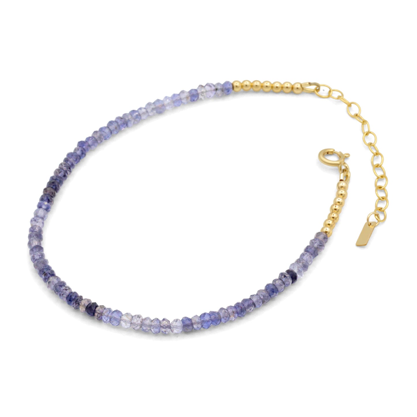 Iolite Anklet – Genuine Iolite Anklet, Ombre Blue Violet Gemstone Anklet, 14K Gold Filled Layering Anklet, Adjustable 9-11" Jewelry