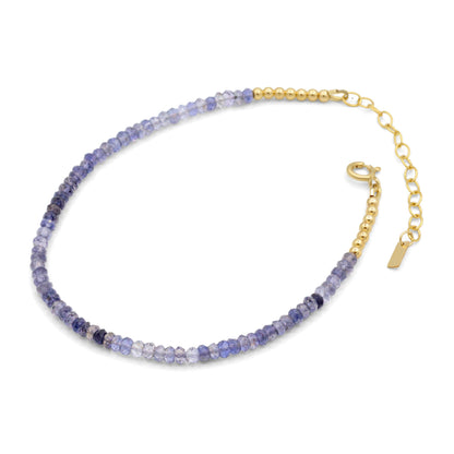 Iolite Anklet – Genuine Iolite Anklet, Ombre Blue Violet Gemstone Anklet, 14K Gold Filled Layering Anklet, Adjustable 9-11" Jewelry