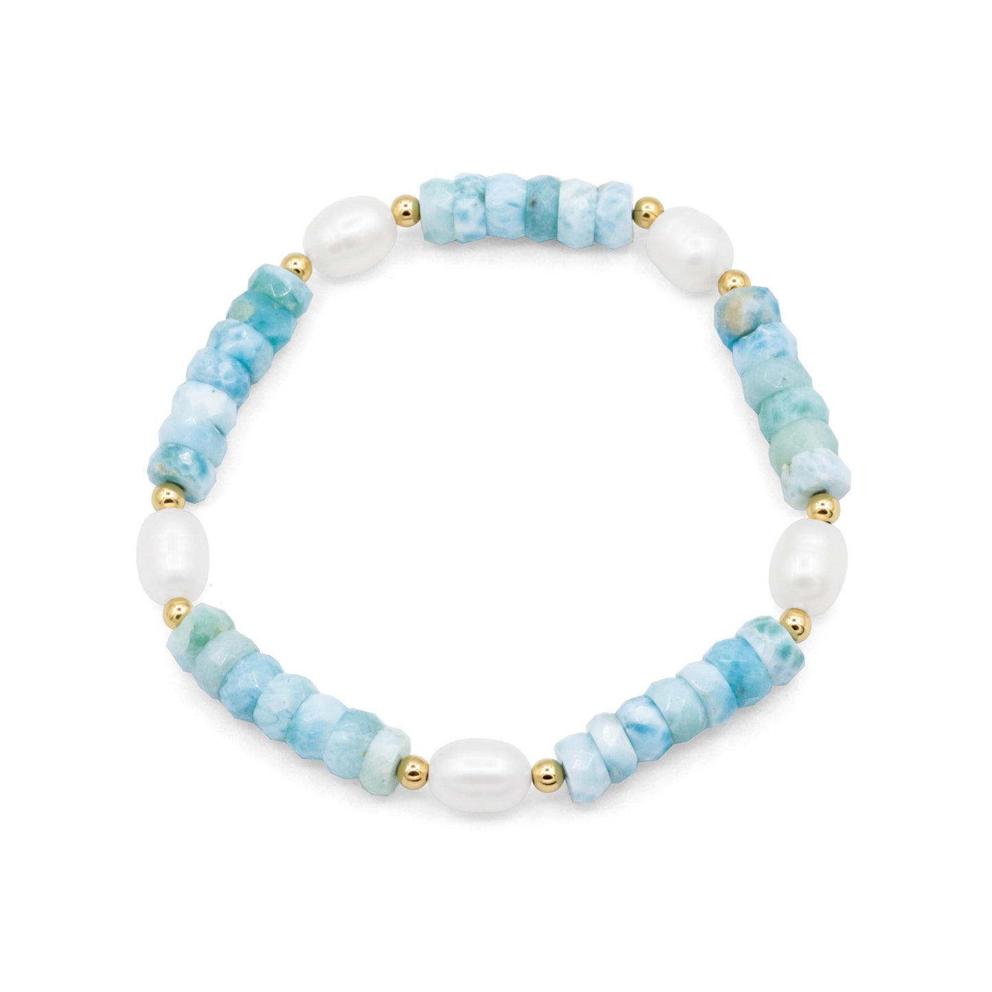 Larimar Pearl Bracelet, 6mm Natural Larimar Bracelet, Freshwater Pearl Jewelry, Sterling Silver or Solid 14K Gold, Gemstone Bracelet