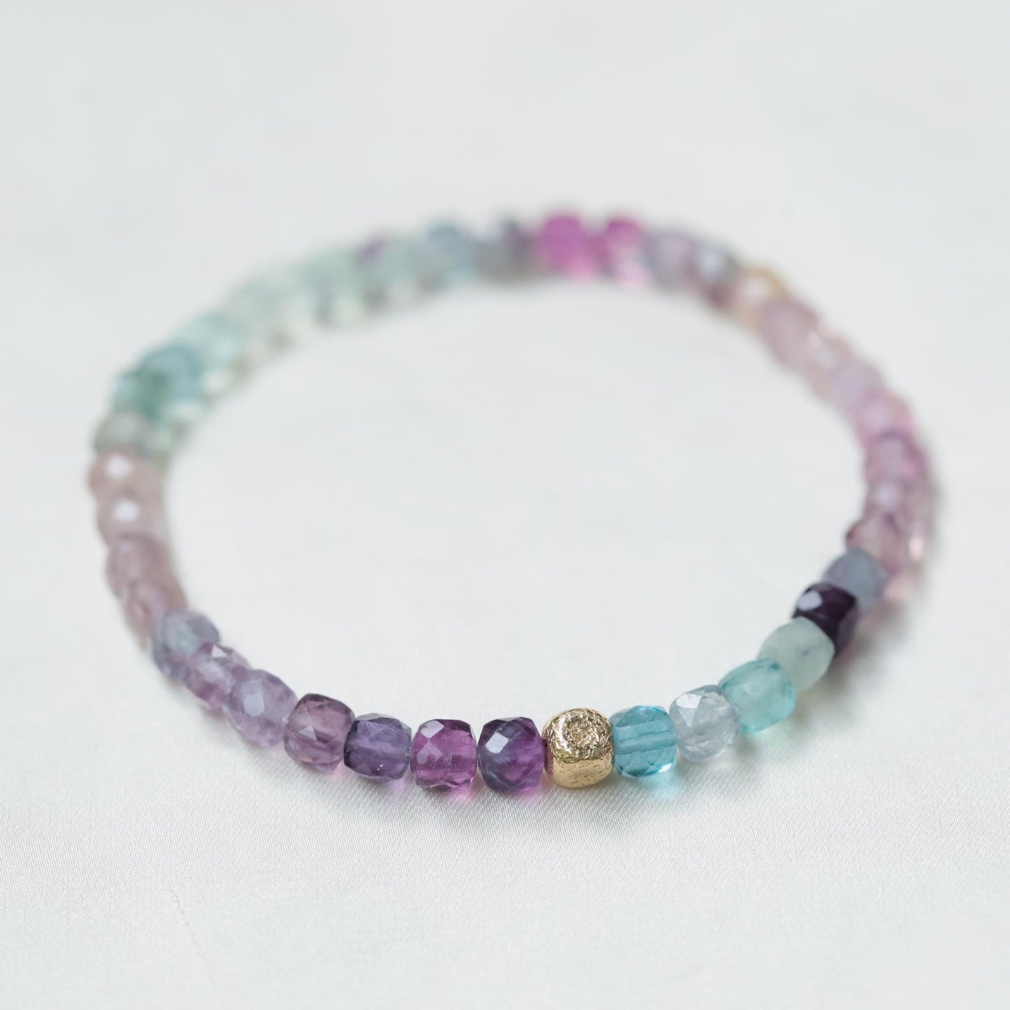 Fluorite Bracelet, Rainbow Fluorite Bracelet, 4mm Faceted Cube Bracelet, Ombre Gemstone Bracelet, 14K Gold Filled, Mermaid Jewelry