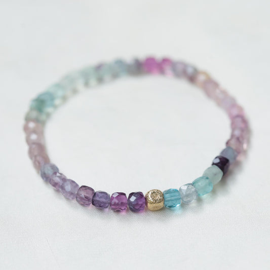 Fluorite Bracelet, Rainbow Fluorite Bracelet, 4mm Faceted Cube Bracelet, Ombre Gemstone Bracelet, 14K Gold Filled, Mermaid Jewelry