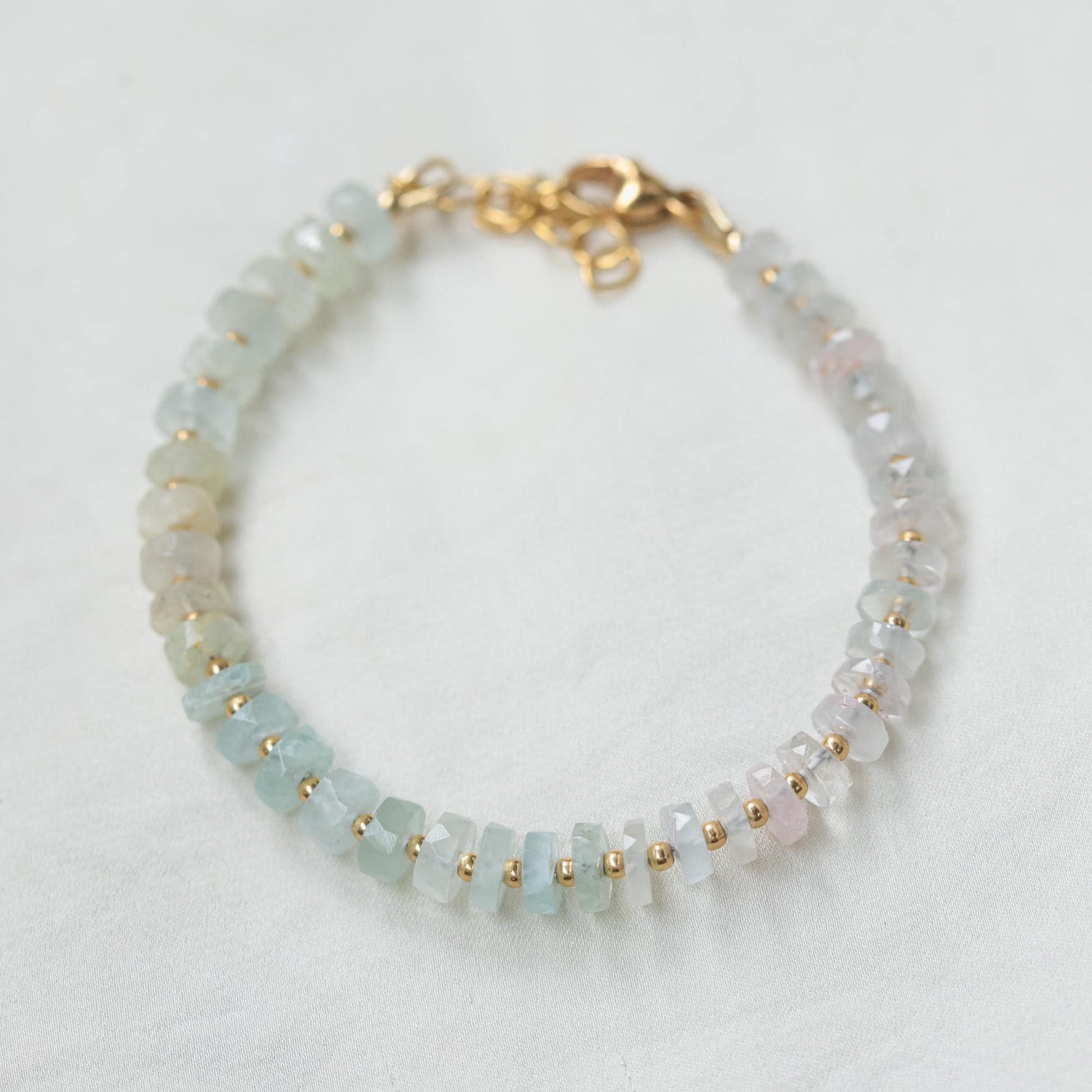 Soft Pastels Morganite & Beryl Bracelet – Pastel Pink Blue Yellow Gemstones, Gold Filled, Adjustable 6.5–8" with Heart Charm