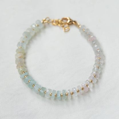 Soft Pastels Morganite & Beryl Bracelet – Pastel Pink Blue Yellow Gemstones, Gold Filled, Adjustable 6.5–8" with Heart Charm