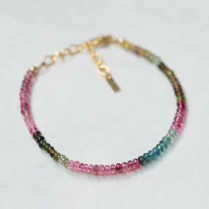 Colorful Energy Tourmaline Bracelet 4mm – Faceted Gemstone Bracelet, Gold Filled Adjustable, Rainbow Tourmaline Jewelry