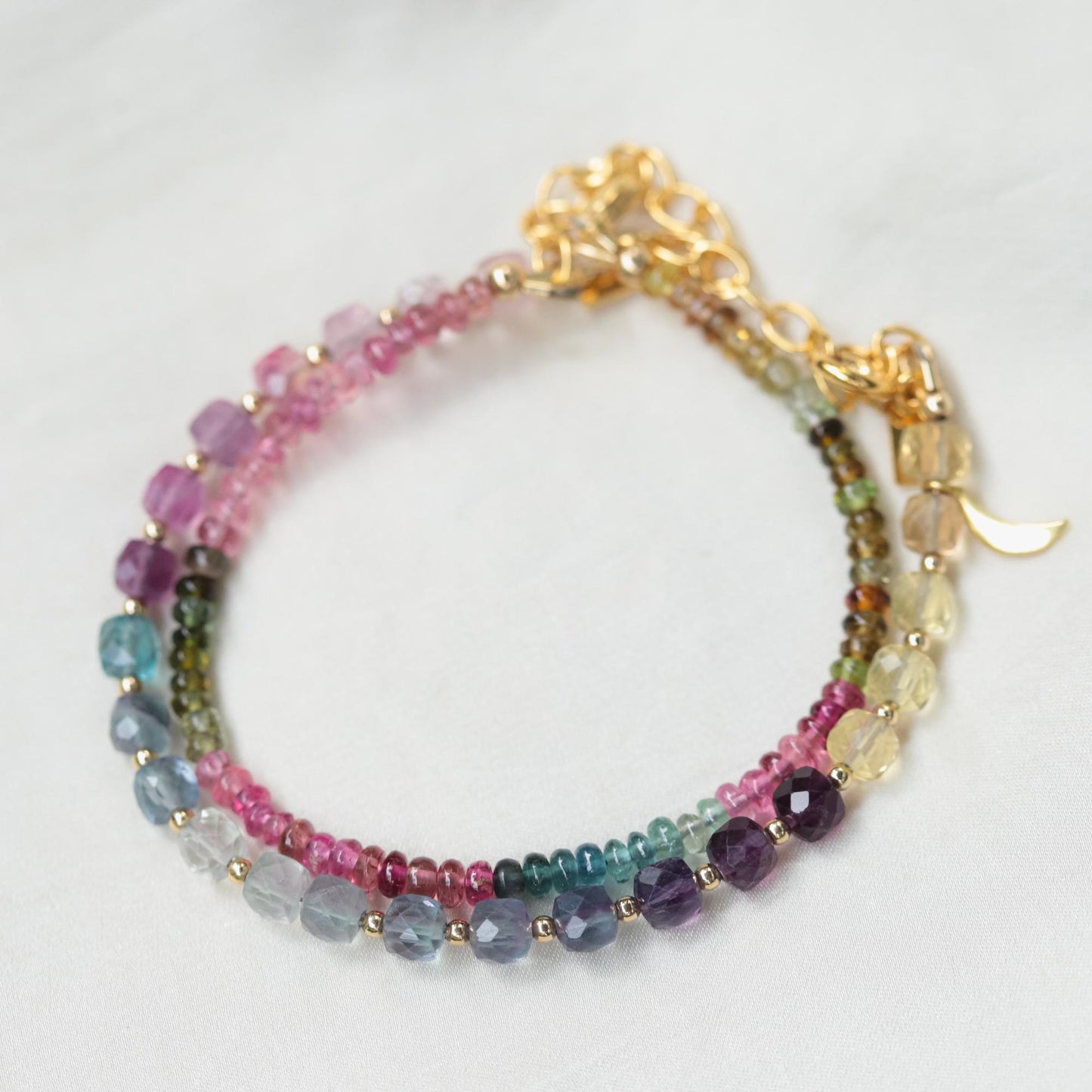 Colorful Energy Tourmaline Bracelet 4mm – Faceted Gemstone Bracelet, Gold Filled Adjustable, Rainbow Tourmaline Jewelry