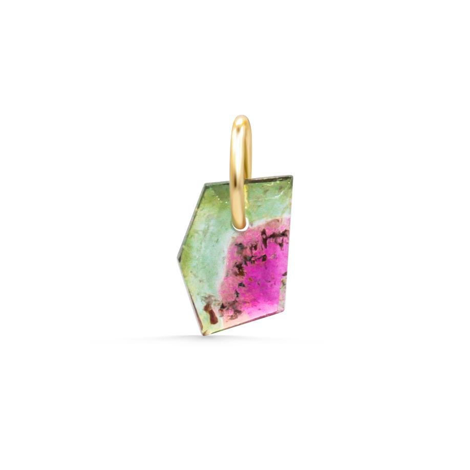 Watermelon Tourmaline Pendant, Natural Pink Green Tourmaline Slice Charm, 14K Gold Filled, Dainty Gemstone Pendant, One of a Kind
