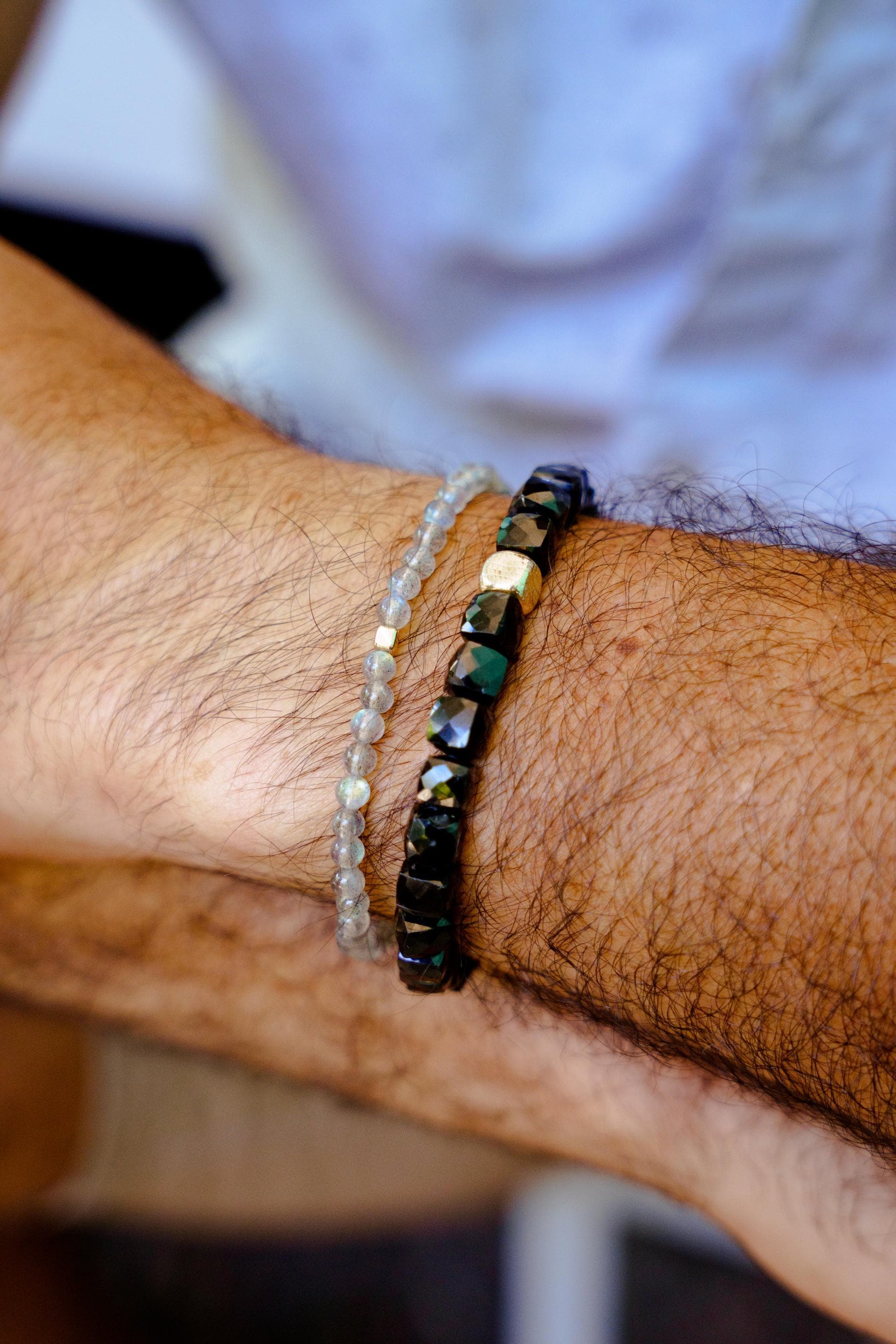 The Atlas Bracelet | Black Spinel Cube Bracelet, Men's Black Gemstone Bracelet, Solid 14K Gold Accent, Protection Bracelet, Luxury