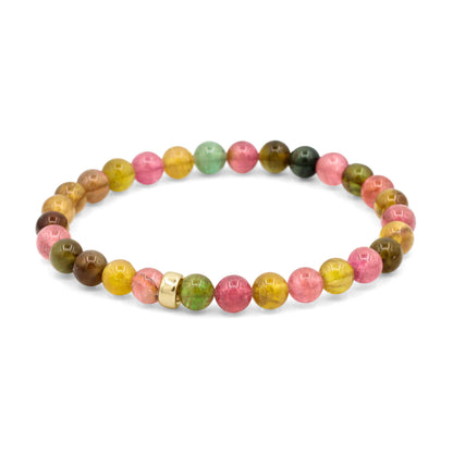 Rock Candy Mixed Tourmaline Bracelet, 6mm Natural Tourmaline Gemstone Bracelet, Sterling Silver or Solid 14K Gold, Stretch Bracelet