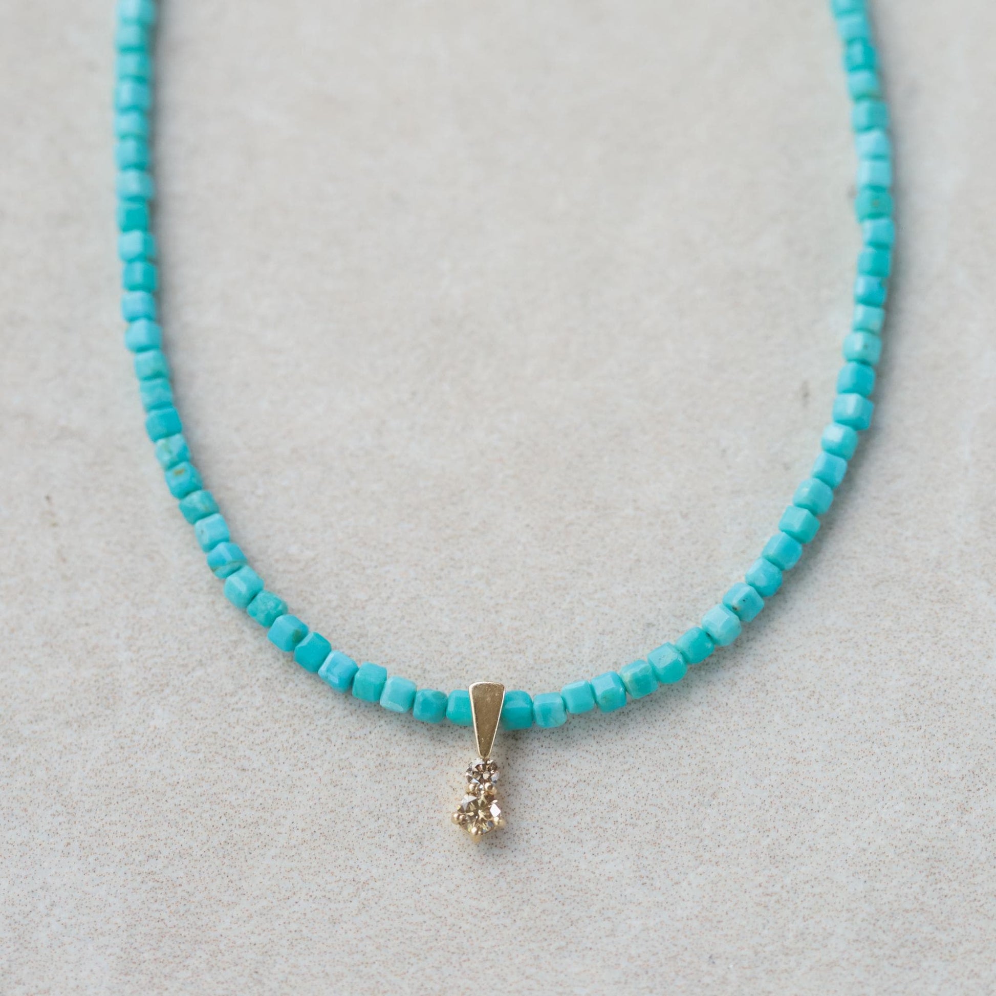 Electric Heirloom – Turquoise Cube & Diamond Necklace