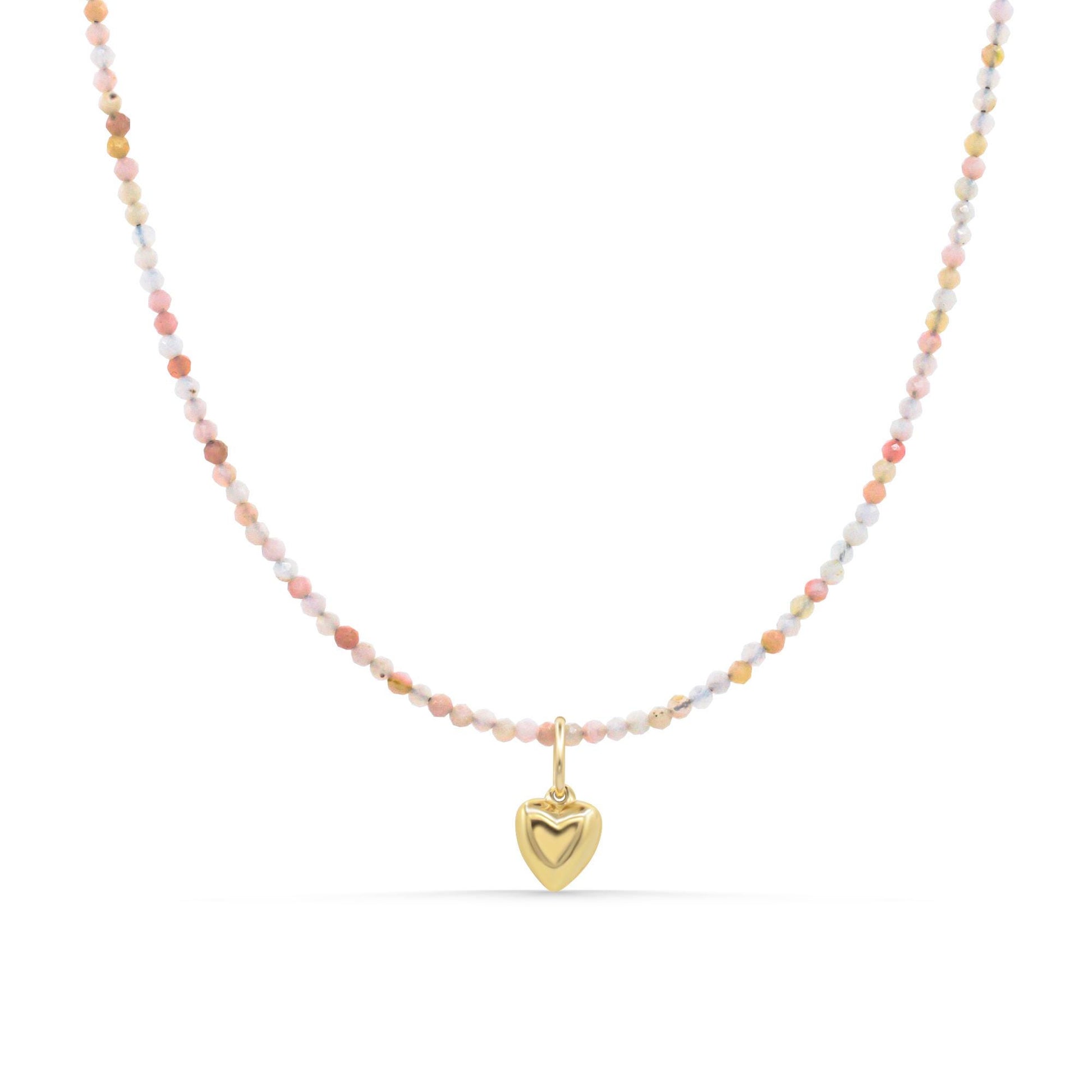 Pink Opal Puffy Heart Choker – Soft Color & Sweet Romance
