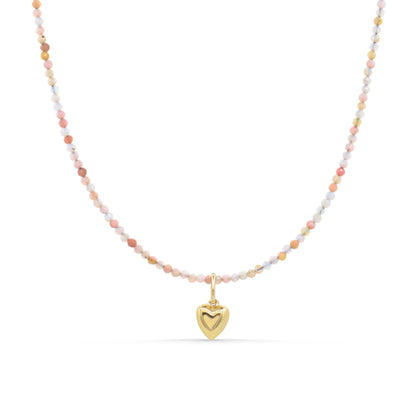 Pink Opal Puffy Heart Choker – Soft Color & Sweet Romance