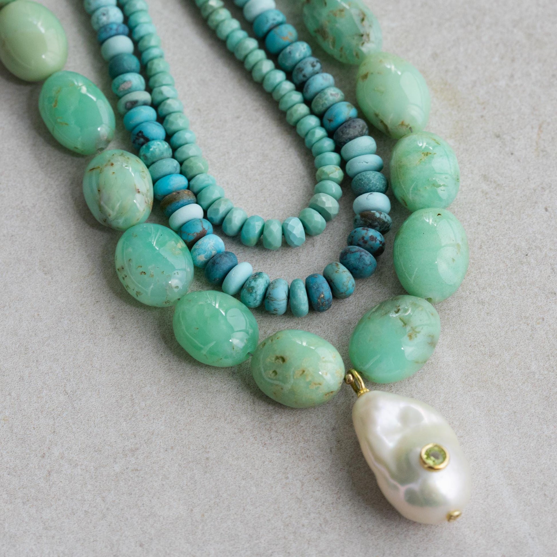 Chrysoprase Dream Necklace - Pearl, Peridot