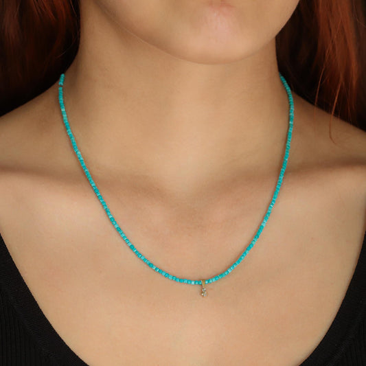 Electric Heirloom – Turquoise Cube & Diamond Necklace