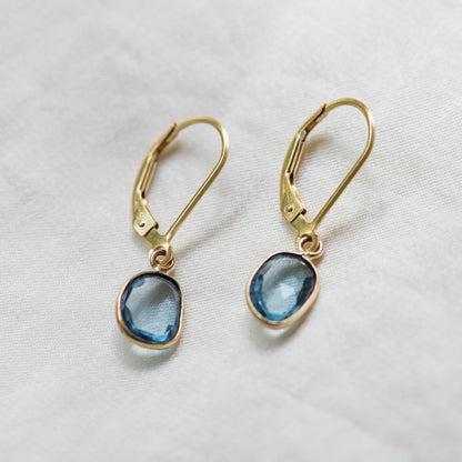 Swiss Blue Topaz Leverback Earrings – Brilliant Blue & Natural Radiance in Solid 14K Gold