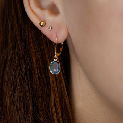 Swiss Blue Topaz Leverback Earrings – Brilliant Blue & Natural Radiance in Solid 14K Gold