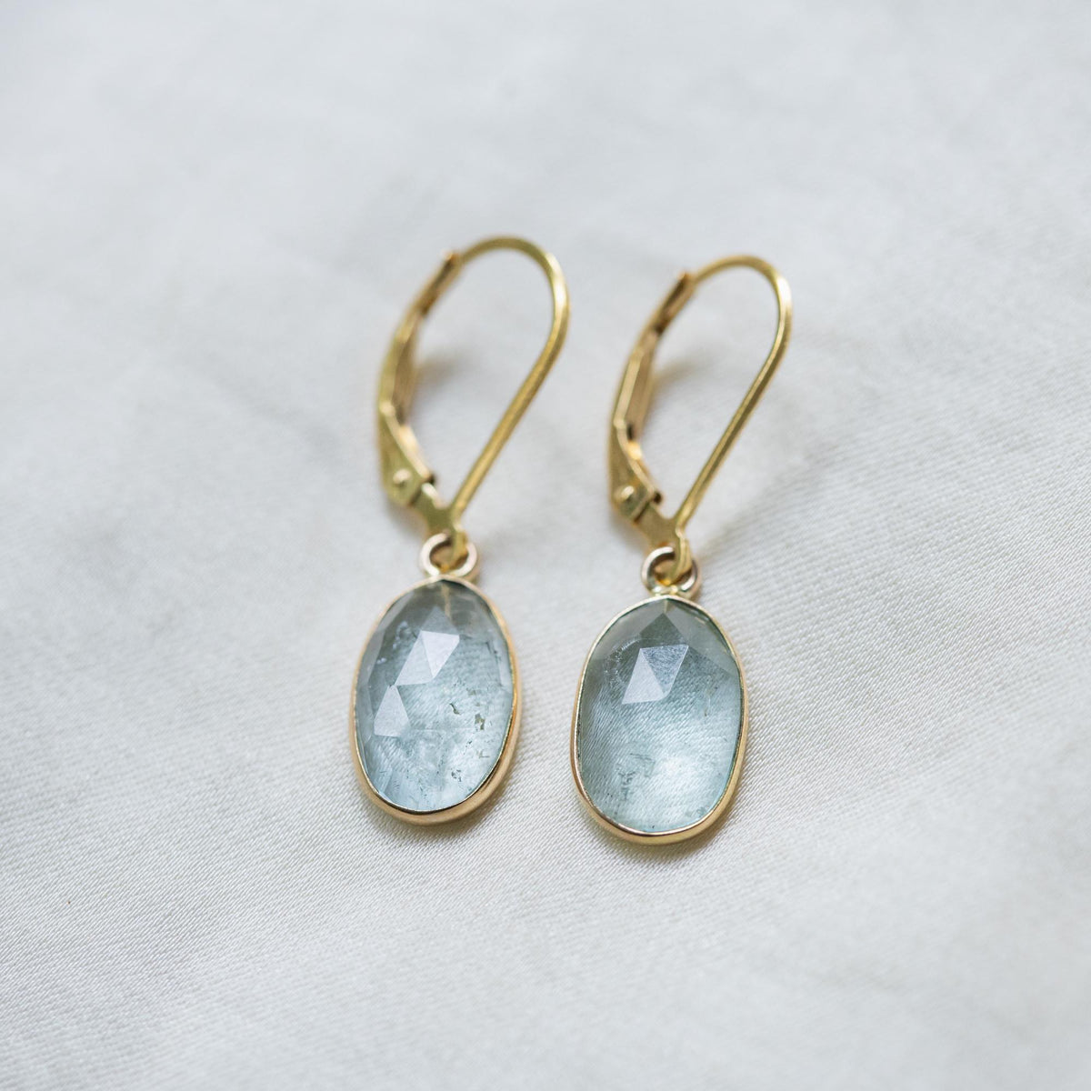 Aquamarine Leverback Earrings – Natural Aquamarine & Solid 14K Gold