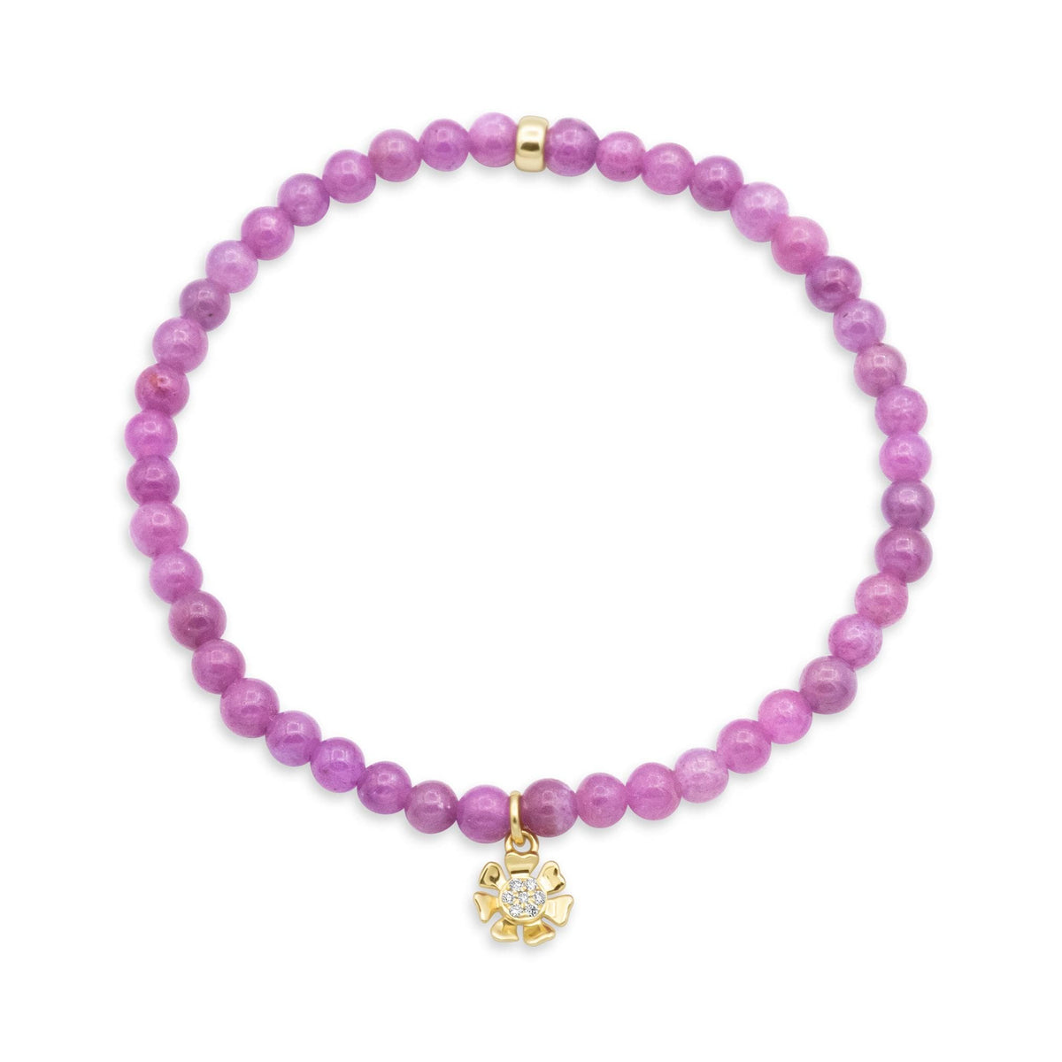 Pink Ruby & Diamond Flower Bracelet – Solid 14K Gold