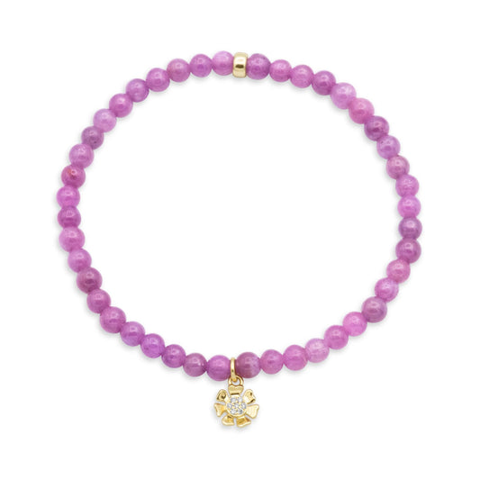 Pink Ruby & Diamond Flower Bracelet – Solid 14K Gold