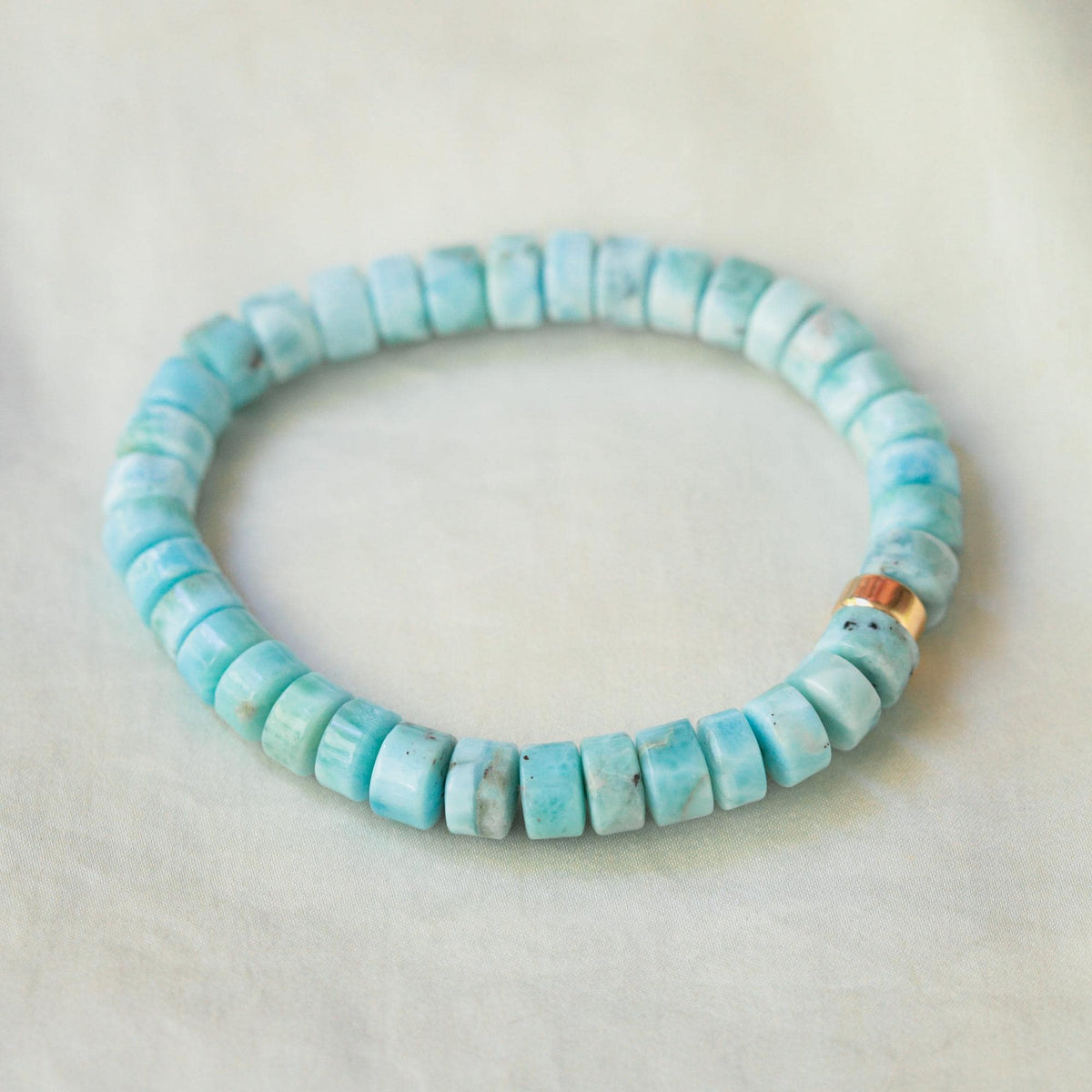 Larimar Rondelle Bracelet – Rare Small Batch, Solid 14K Gold