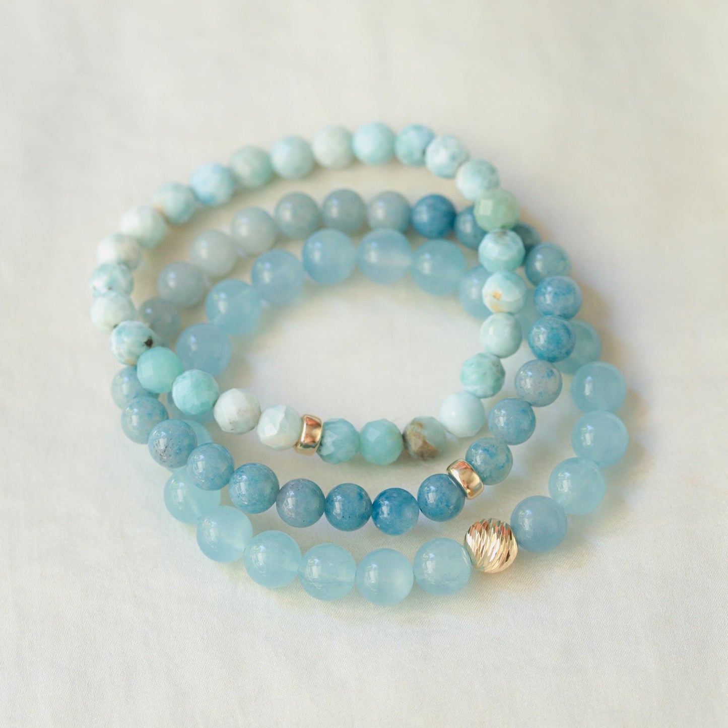 Larimar Rondelle Bracelet – Rare Small Batch, Solid 14K Gold