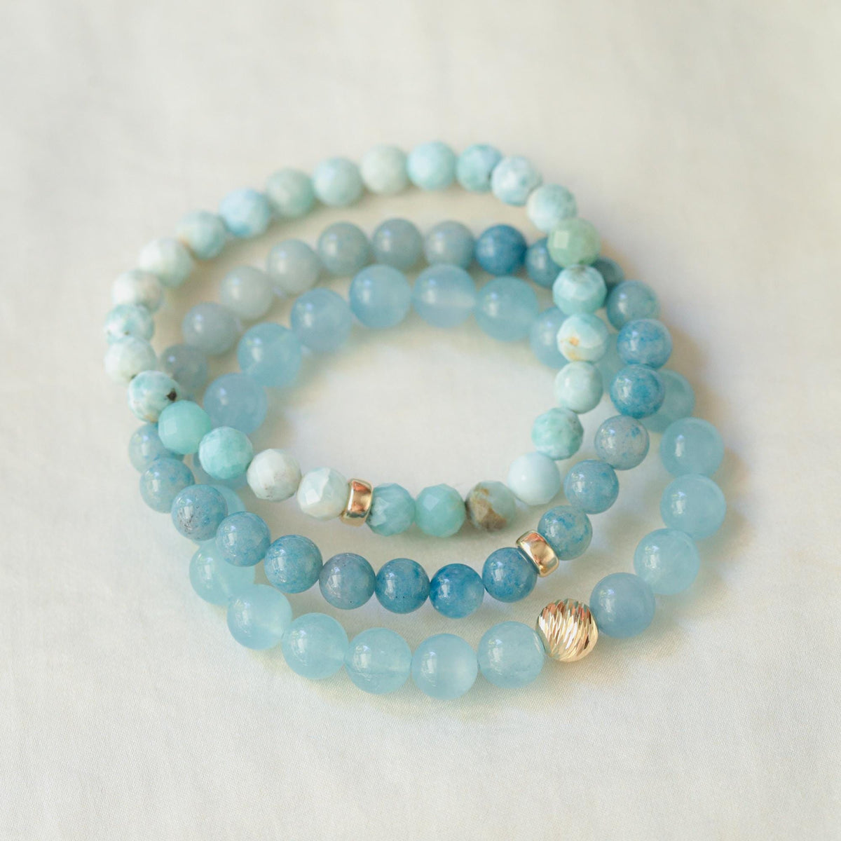 Larimar Rondelle Bracelet – Rare Small Batch, Solid 14K Gold