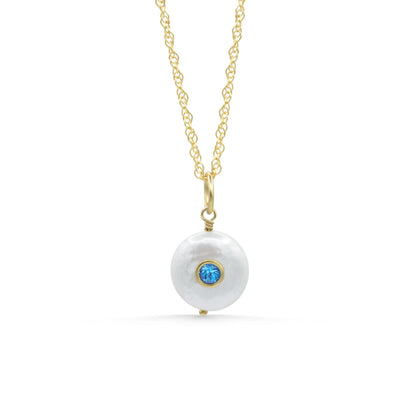 Côte d’Azur Pendant, Swiss Blue Topaz Freshwater Pearl Pendant, Gold Vermeil Gemstone Necklace, 14K Gold Filled Jewelry