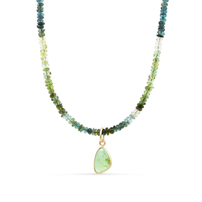 Green Oasis Ombré Tourmaline Necklace | Ombré Tourmaline Gemstone Necklace, Removable Green Tourmaline Pendant, Adjustable Gold Necklace