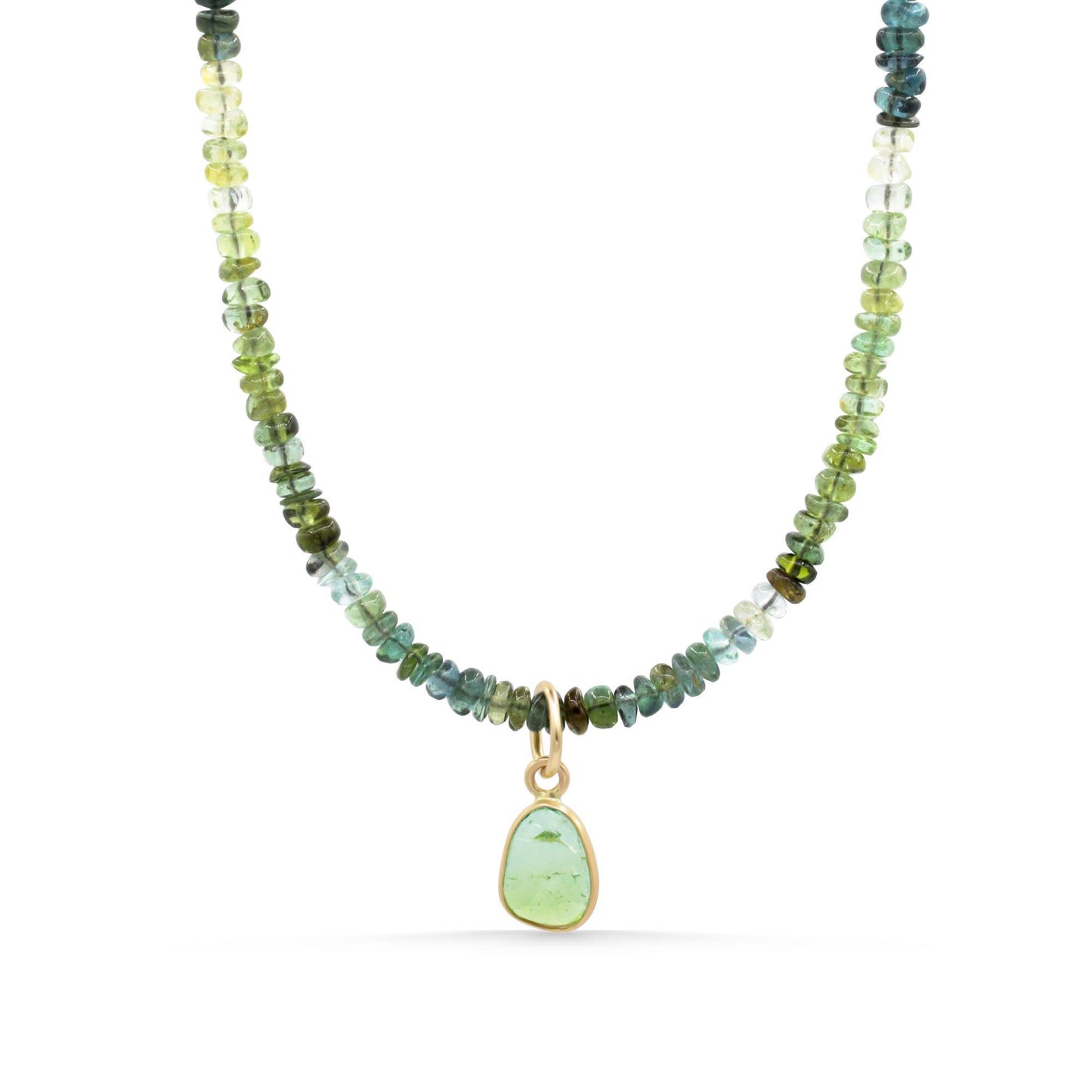Green Oasis Ombré Tourmaline Necklace | Ombré Tourmaline Gemstone Necklace, Removable Green Tourmaline Pendant, Adjustable Gold Necklace