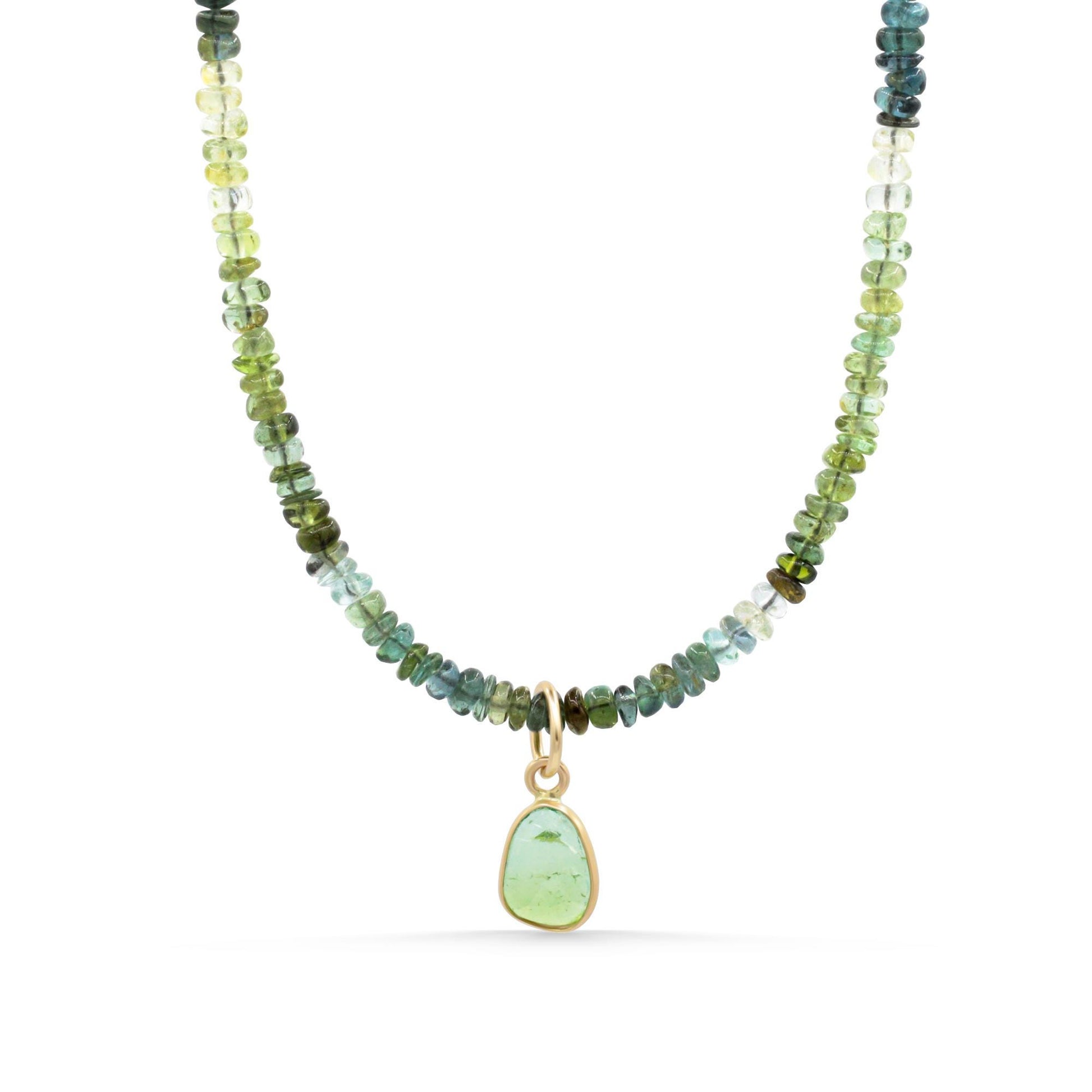 Green Oasis Ombré Tourmaline Necklace | Ombré Tourmaline Gemstone Necklace, Removable Green Tourmaline Pendant, Adjustable Gold Necklace