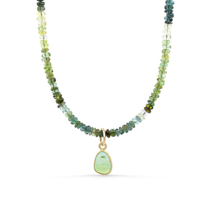 Green Oasis Ombré Tourmaline Necklace | Ombré Tourmaline Gemstone Necklace, Removable Green Tourmaline Pendant, Adjustable Gold Necklace