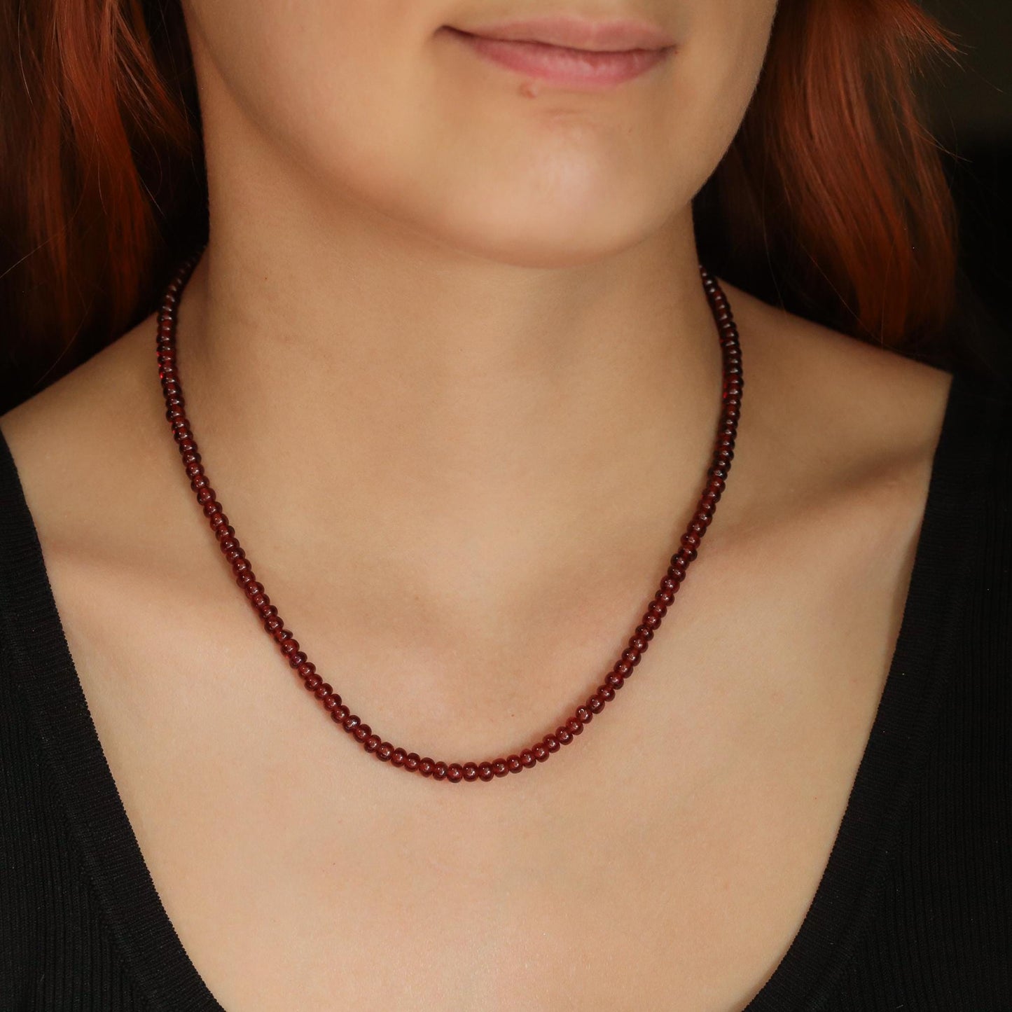 Garnet Necklace 4mm, Natural Garnet Rondelle Necklace, 18 Inch Gemstone Necklace, Sterling Silver or 14K Gold Filled Jewelry