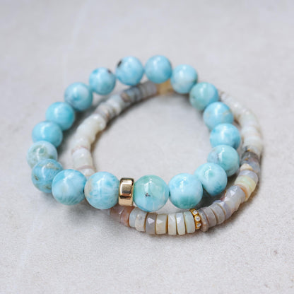 Australian Opal Bracelet with Solid 14K Gold Diamond Accent – Natural 6mm Opal Gemstone Stretch Bracelet, Small Batch Jewelry
