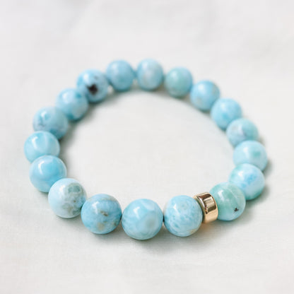 Larimar Bracelet 10mm - 14K