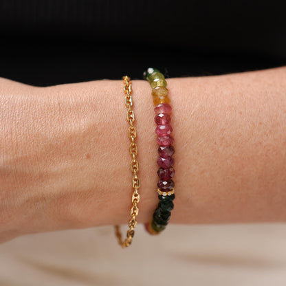 Multicolor Mixed Tourmaline Bracelet, Solid 14K Gold Diamond Bracelet, Rare Natural Tourmaline Gemstone Jewelry